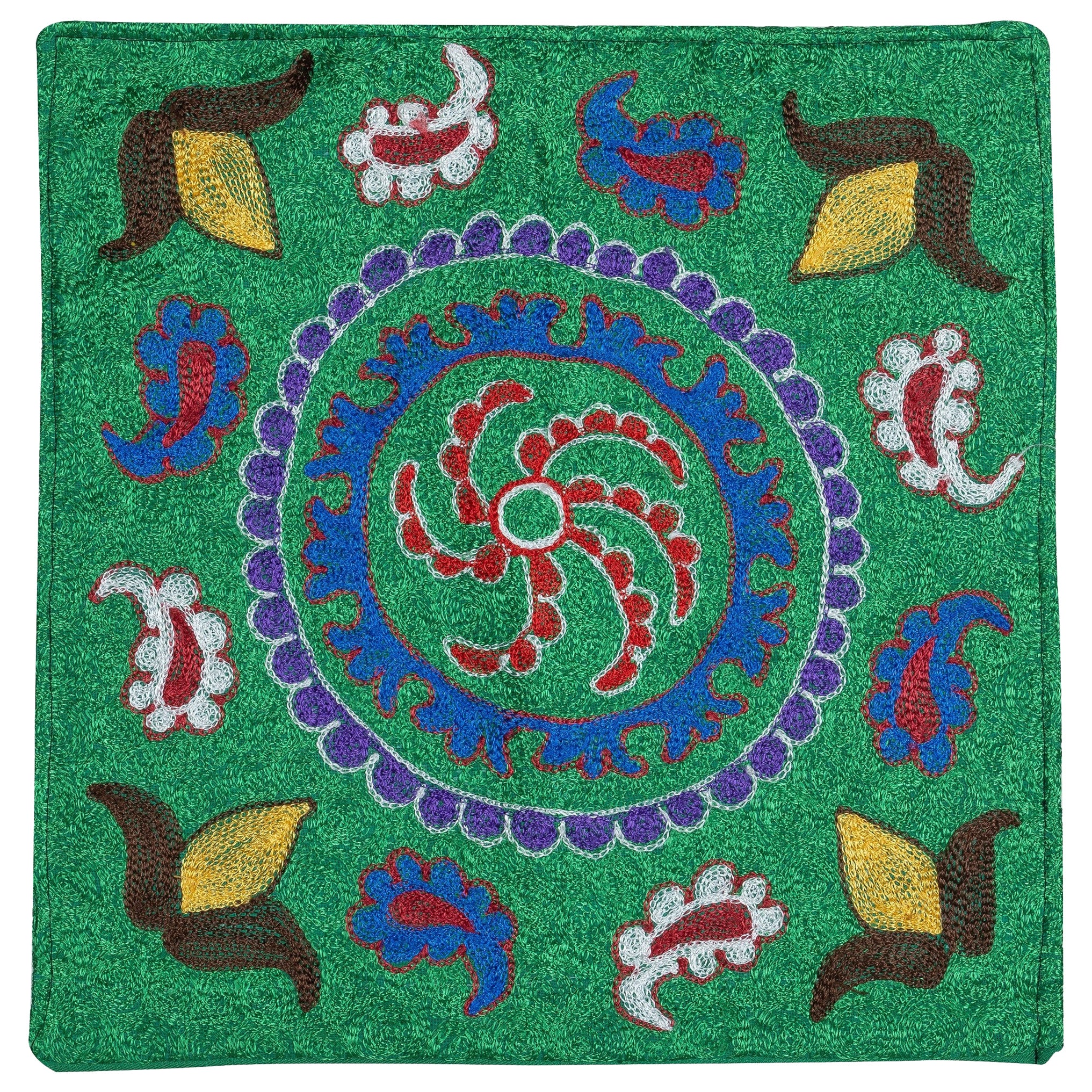 16"x16" Seidenstickerei Kissenbezug mit Kissenbezug. Grüne Farbe Handmade Throw Pillow Cover
