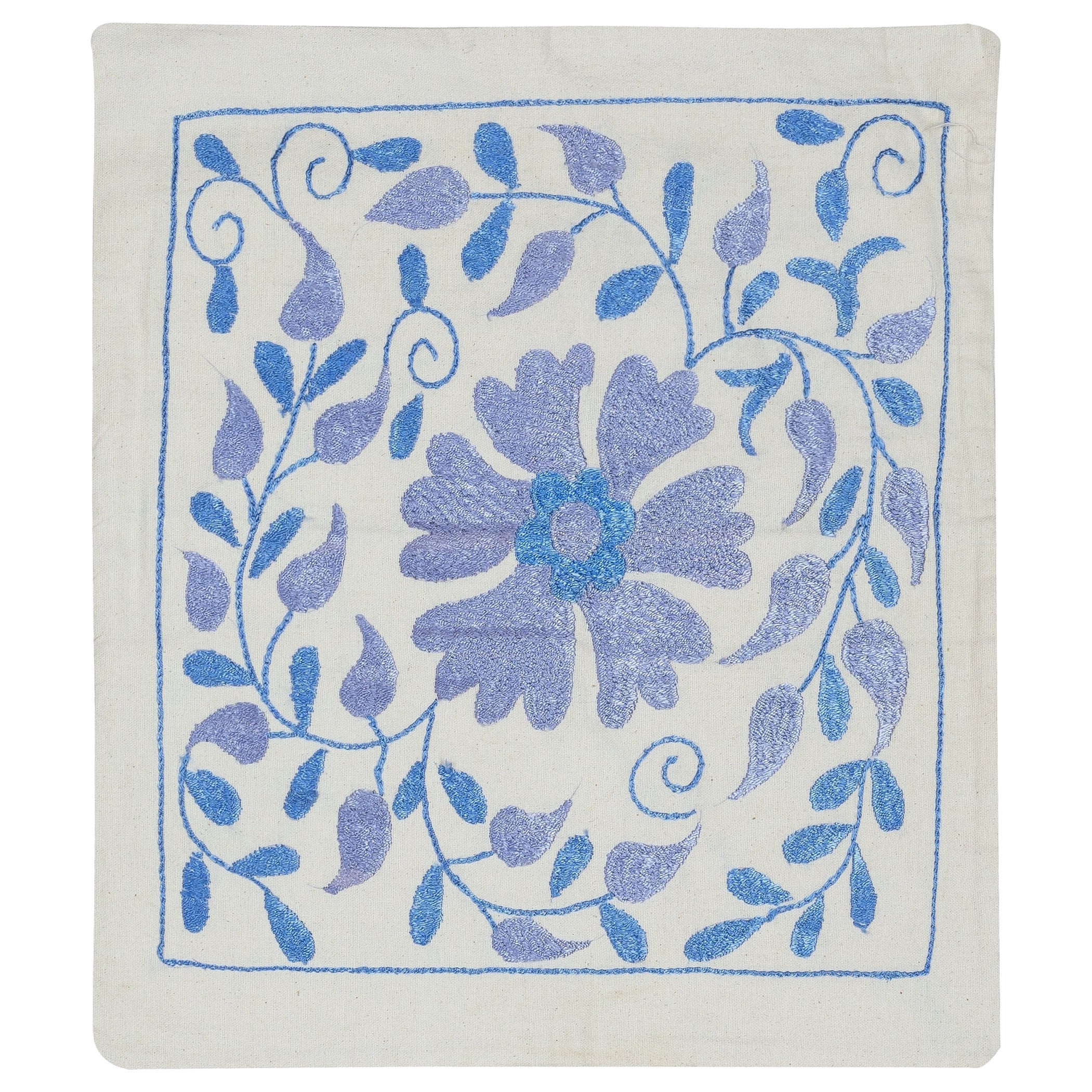 17"x19" Embroidered 100% Cotton Cushion Cover. Blue Color Handmade Pillowcase