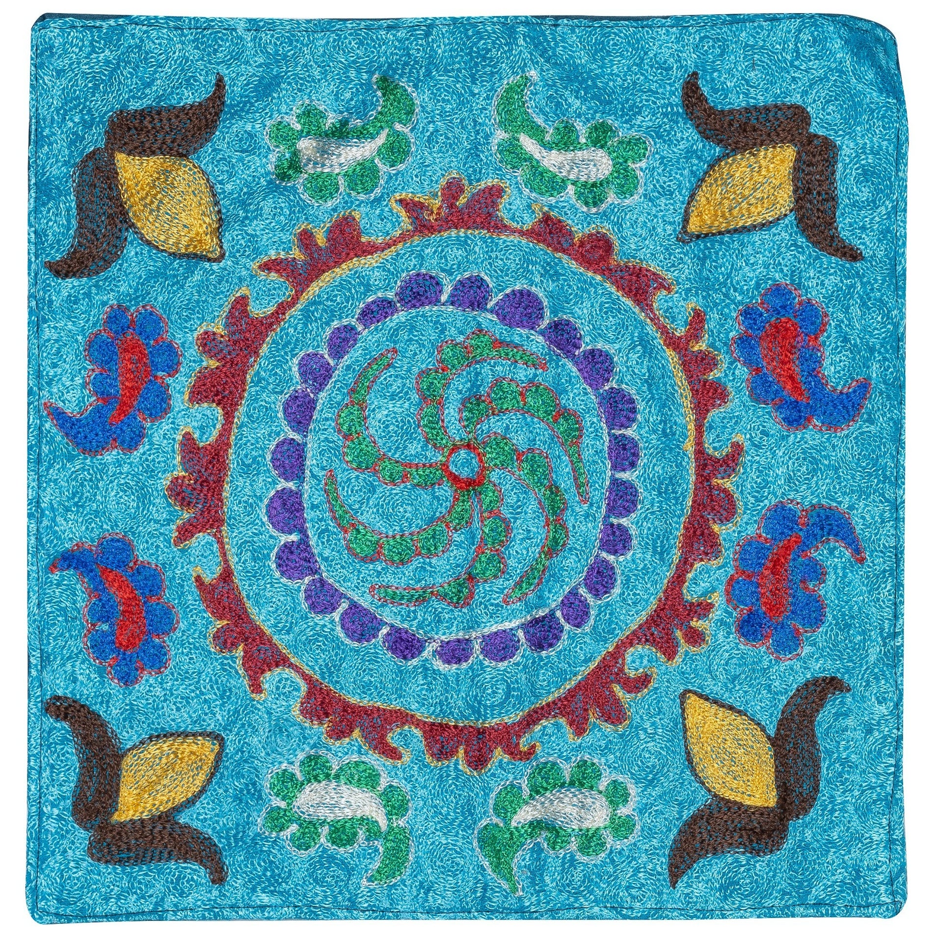 15"x16" Seidenstickerei Kissenbezug mit Kissenbezug. Handgefertigter Kopfkissenbezug. Blaues Spitzen-Kissen