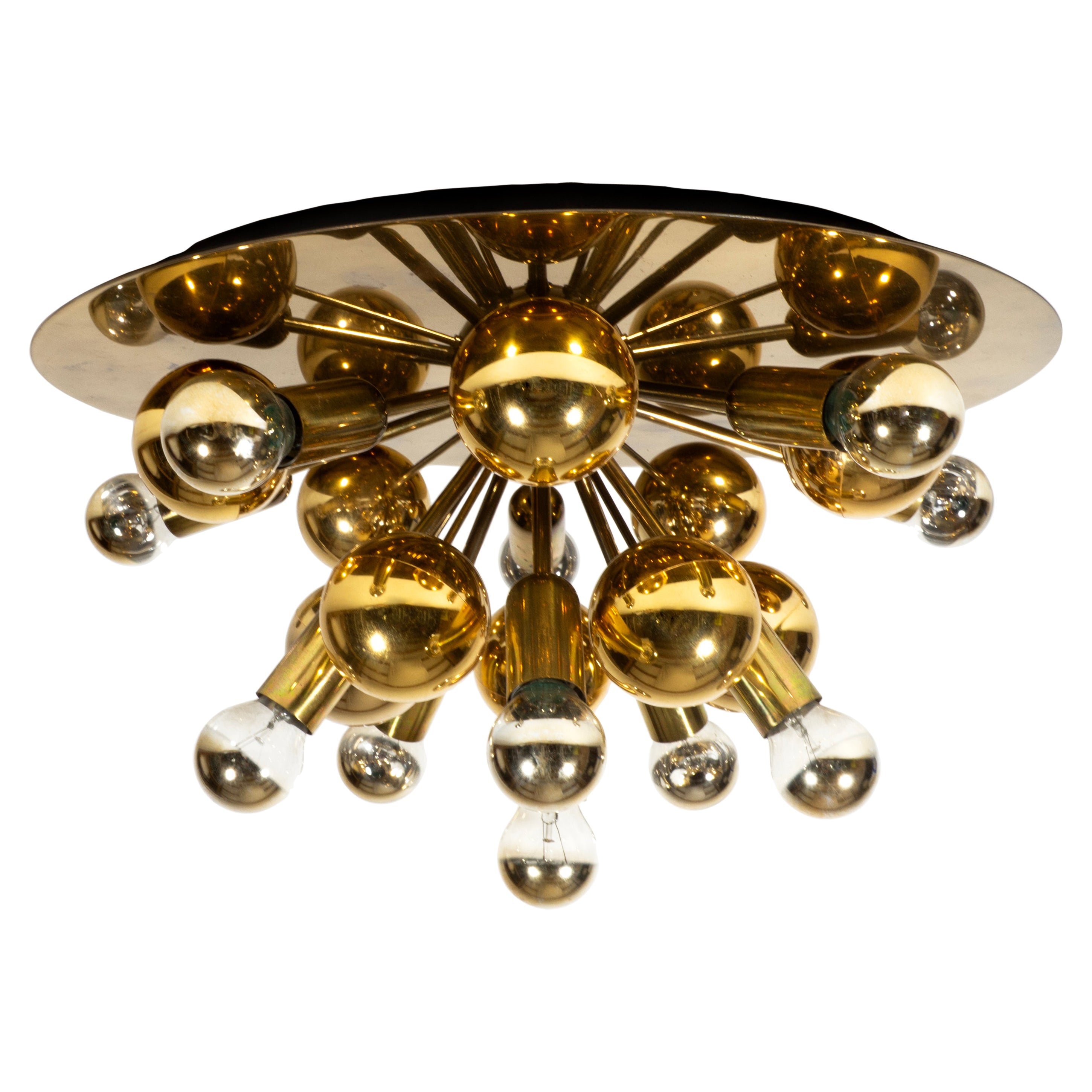 Stunning Sputnik Golden Brass Flush Mount Wall Light by Cosack 1970s For Sale