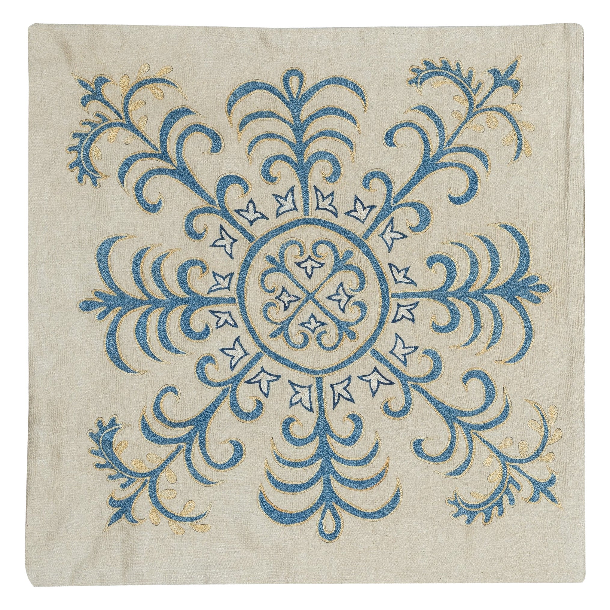 19"x20" Modern 100% Silk Embroidered Pillow Cover. Handmade Cushion Cover