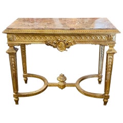 Italienischer Konsolentisch aus geschnitztem Giltwood mit Marmorplatte aus dem 19.