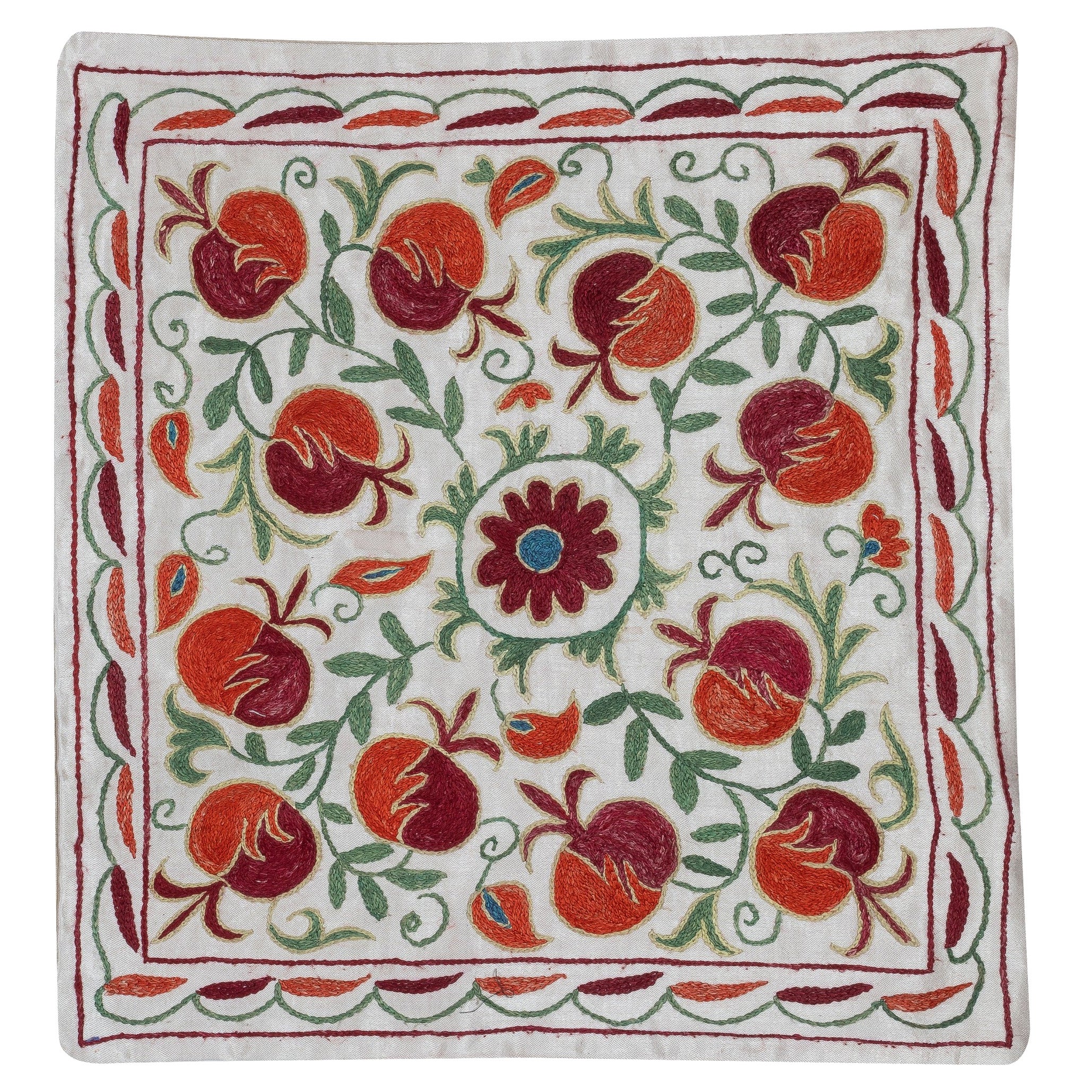 Federa in cotone ricamato 19 "x20". Copricuscino con motivo melograno