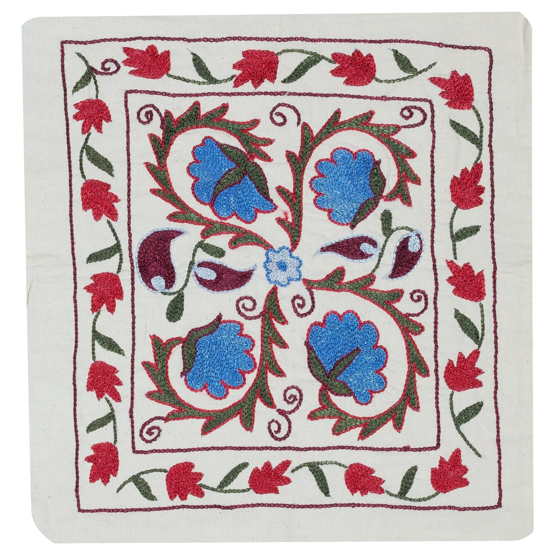17"x19" Hand Embroidered 100% Cotton Cushion Cover. Contemporary Lace Pillow