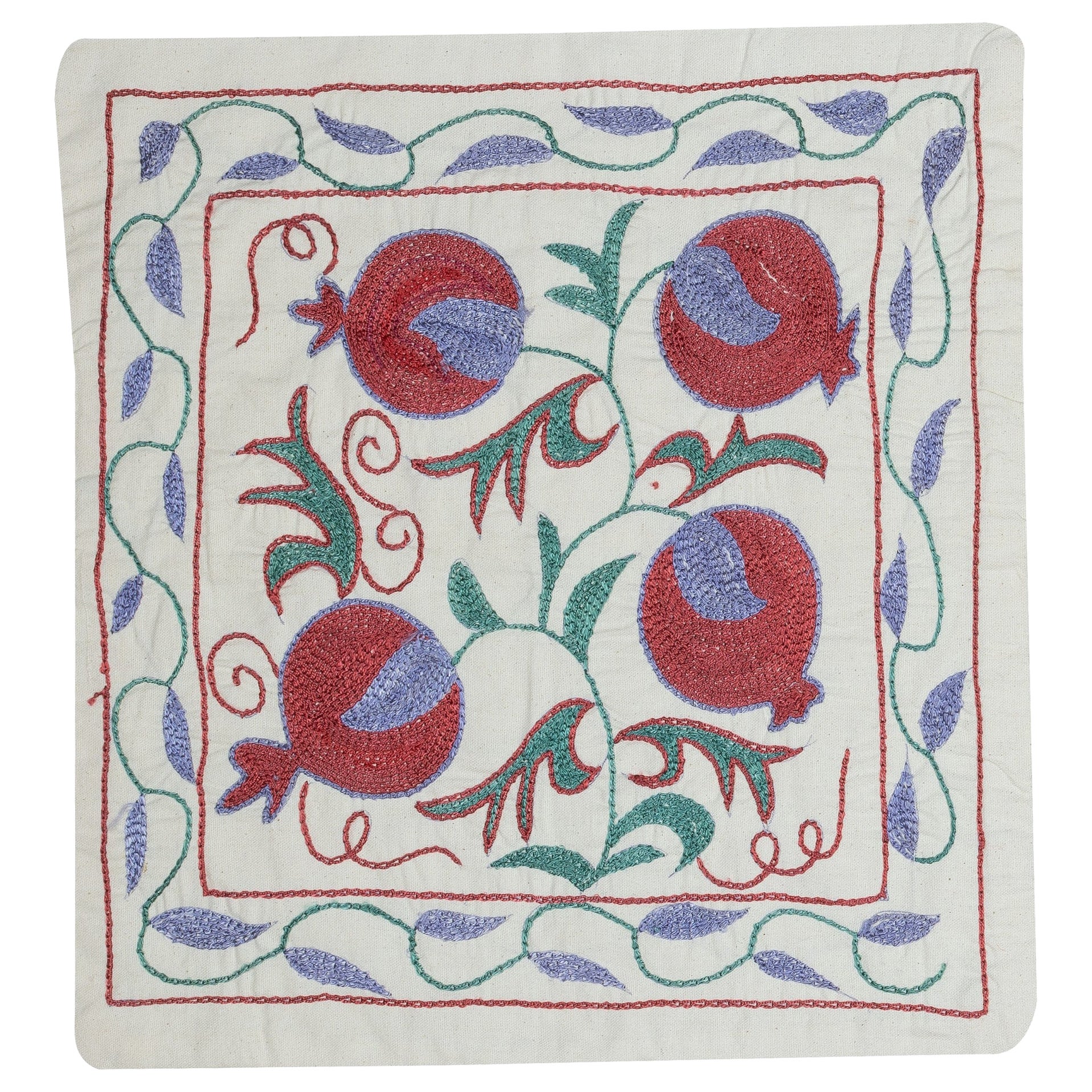 17"x19" Embroidered All Cotton Cushion Cover. Pomegranate Design Pillowcase