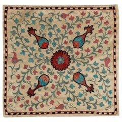 19"x19" Embroidered Silk and Cotton Cushion Cover. Colorful Toss Pillow Cover