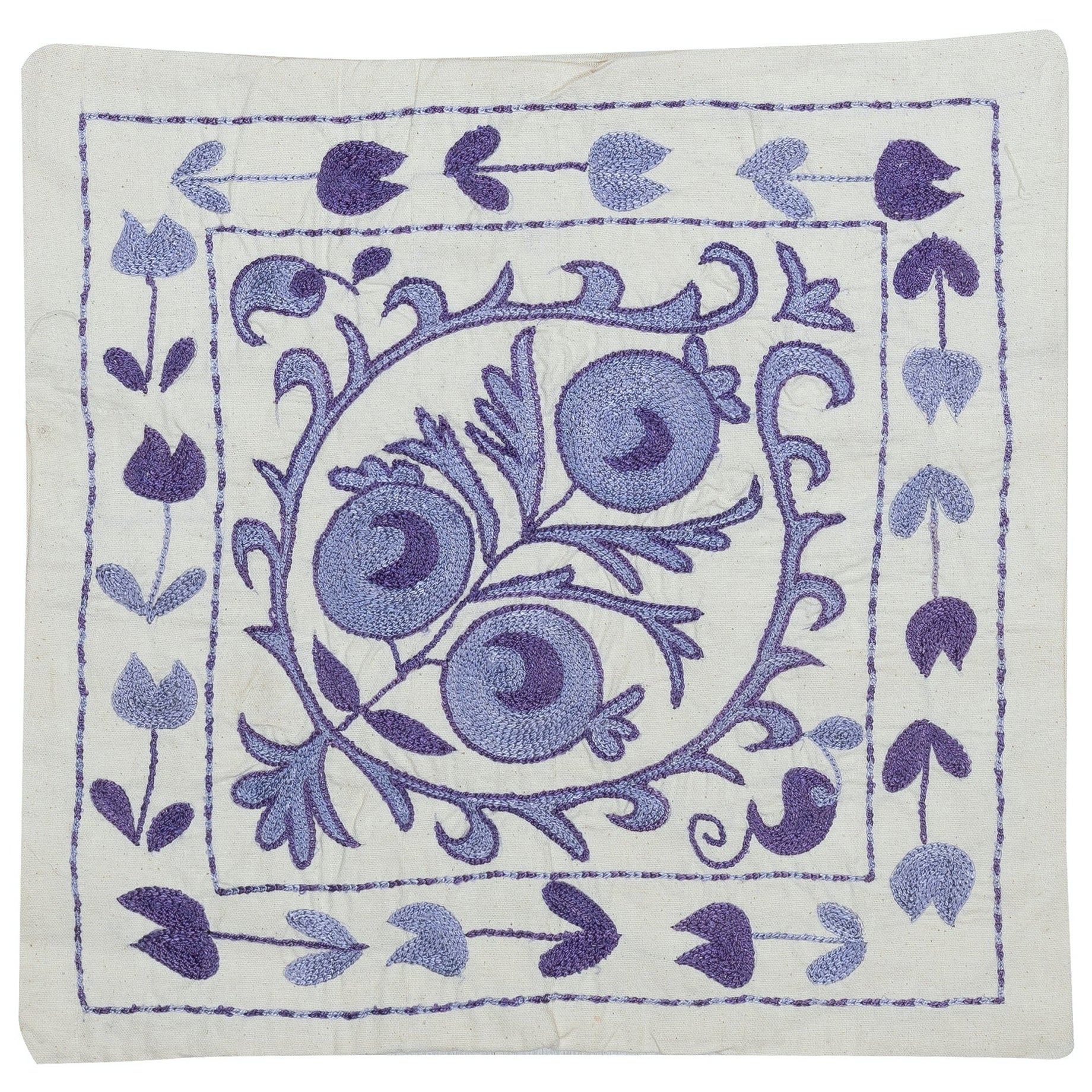 16"x18" Embroidered Cotton Pillow. Handmade Cushion Cover. Blue Throw Pillow For Sale
