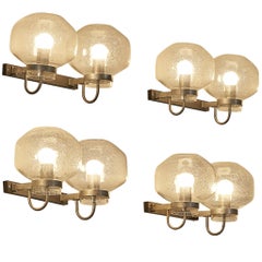 1970s Wall Lights in Silver-Colored Metal & Blown Glass