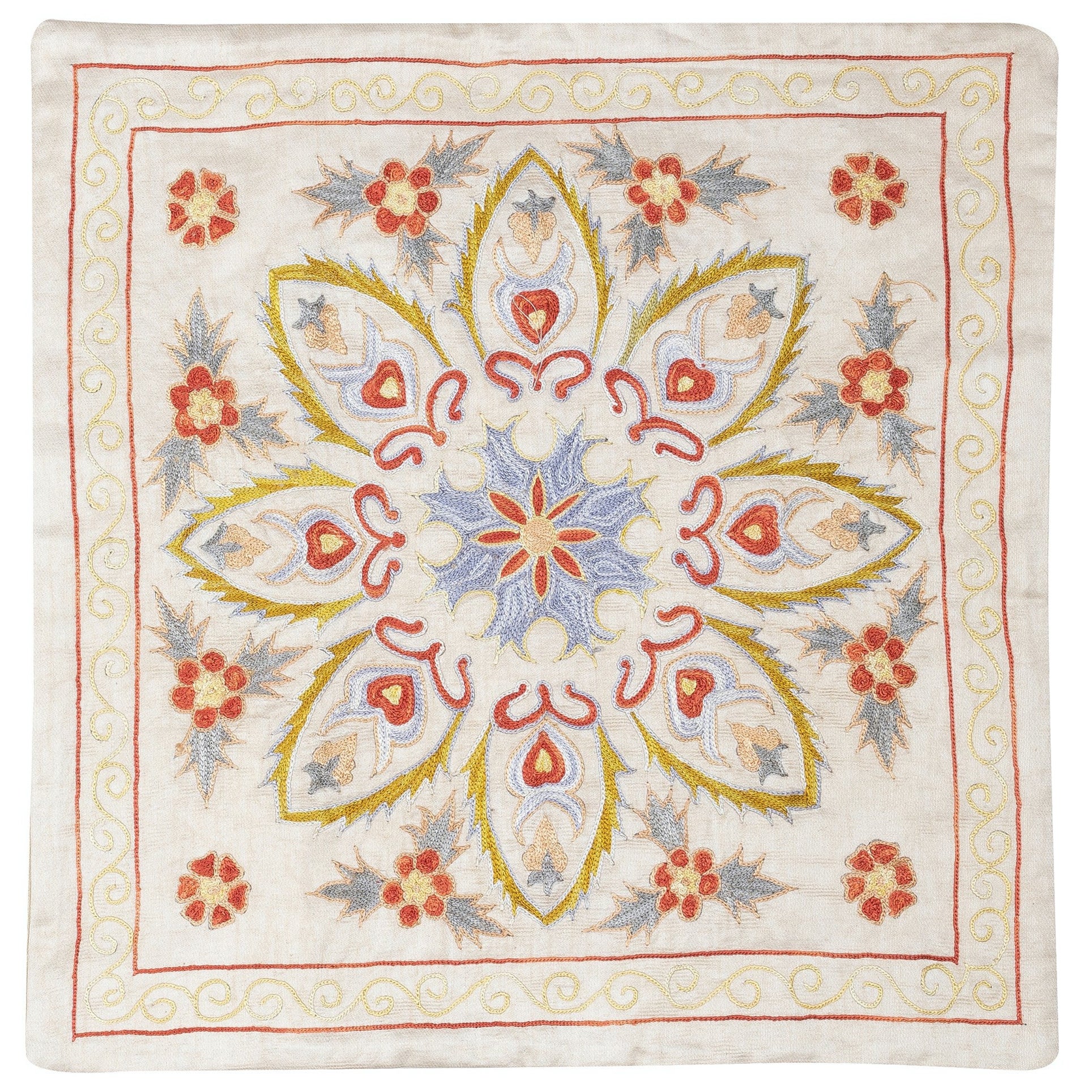 20"x20" 100% Silk Embroidered Cushion Cover. New Toss Pillow. Modern Lace Pillow