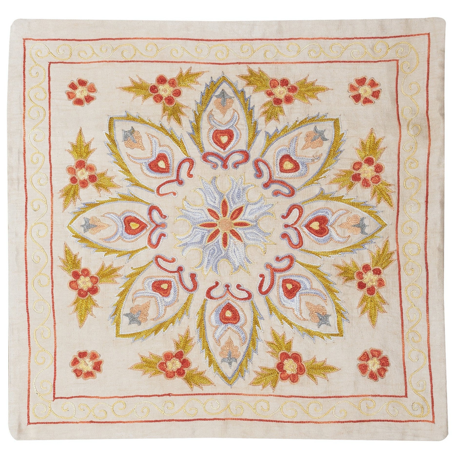 21 "x20" Copricuscino in 100% seta. Cuscino in pizzo ricamato. Cuscino colorato in vendita