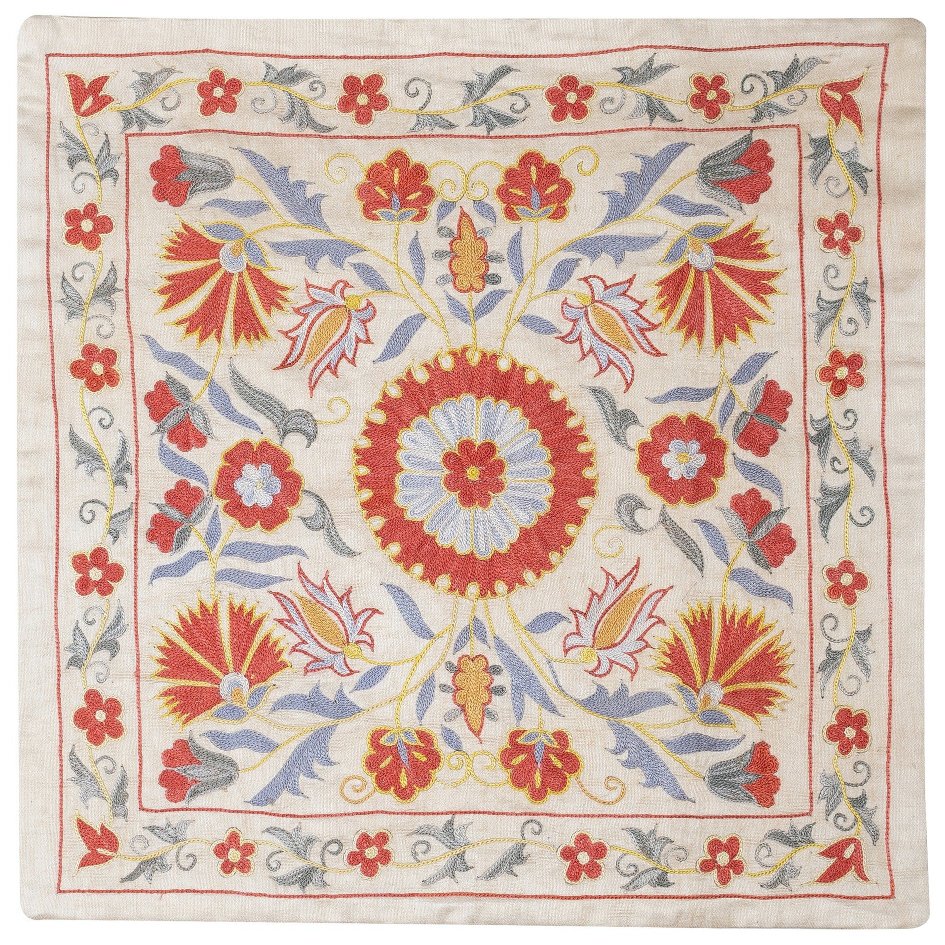 20 Zoll x 20 Zoll 100% Seide Kissenbezug. Buntes Spitzenkissen. Besticktes Wickelkissen
