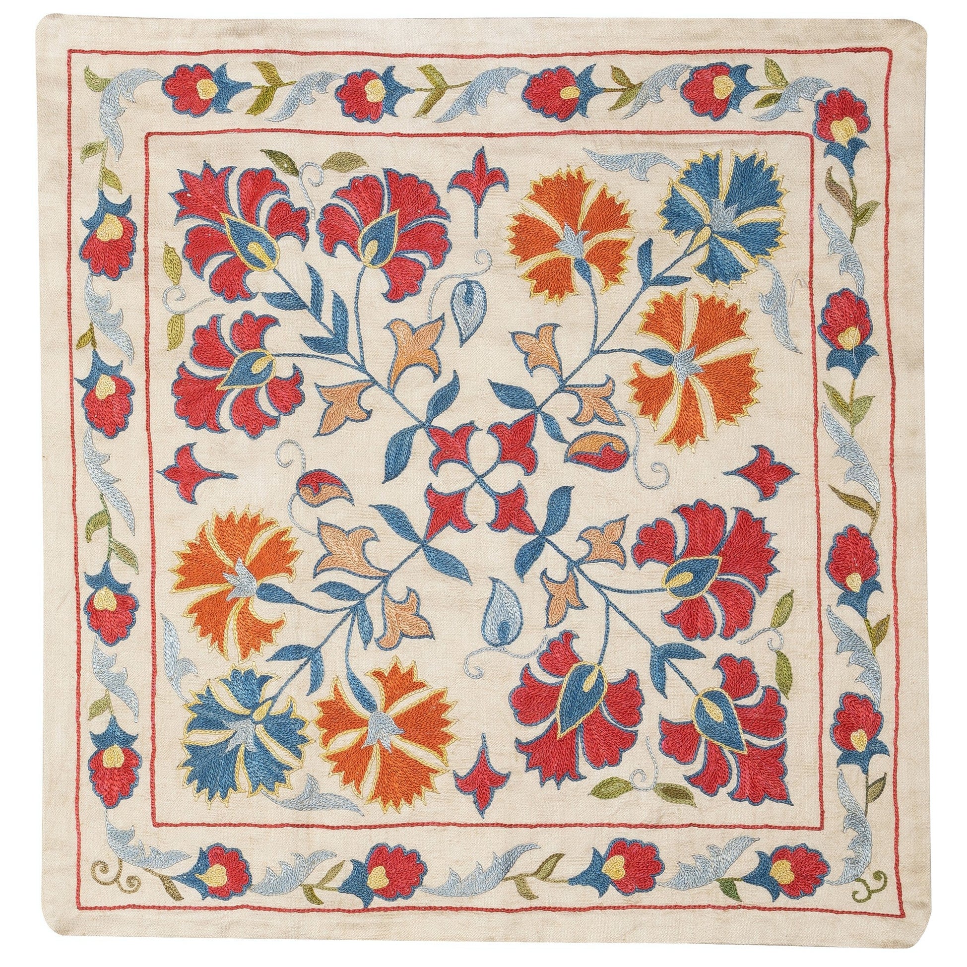 20 "x20" Oreiller brodé tout en soie. Housse de coussin contemporaine faite à la main