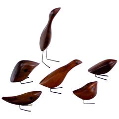 Set of Six Wooden Birds by Jacob Herman