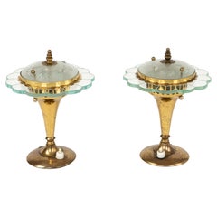 Pietro Chiesa für Fontana Arte, Paar Tischlampen aus Messing und Glas, Italien 1950er Jahre