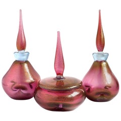 Murano Barbini Amethyst Gold Italian Art Glass Vanity Perfume Powder Box Set