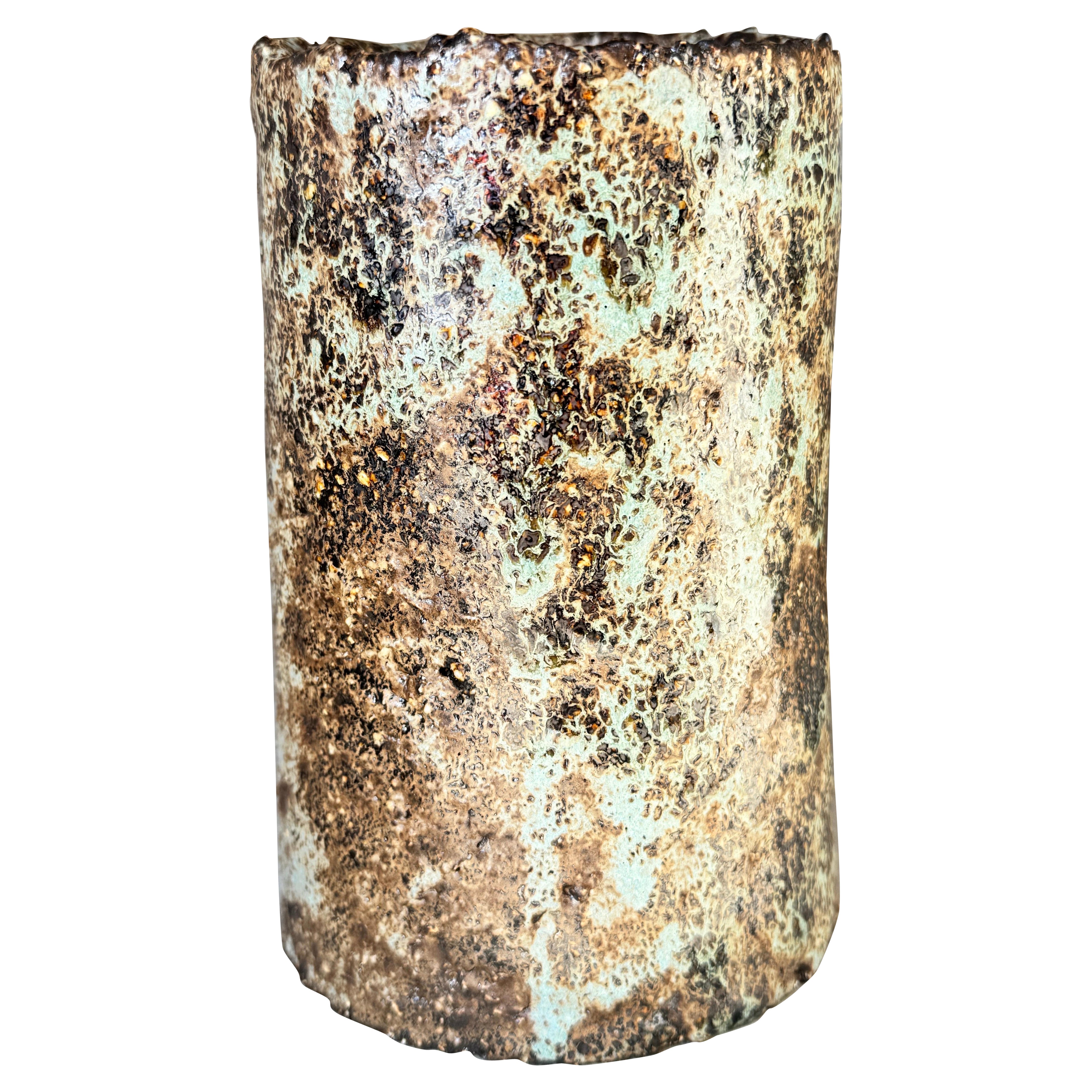 Textured Sculptural Ceramic Vase – Bark-Glazed Wabi-Sabi Studio Art Object