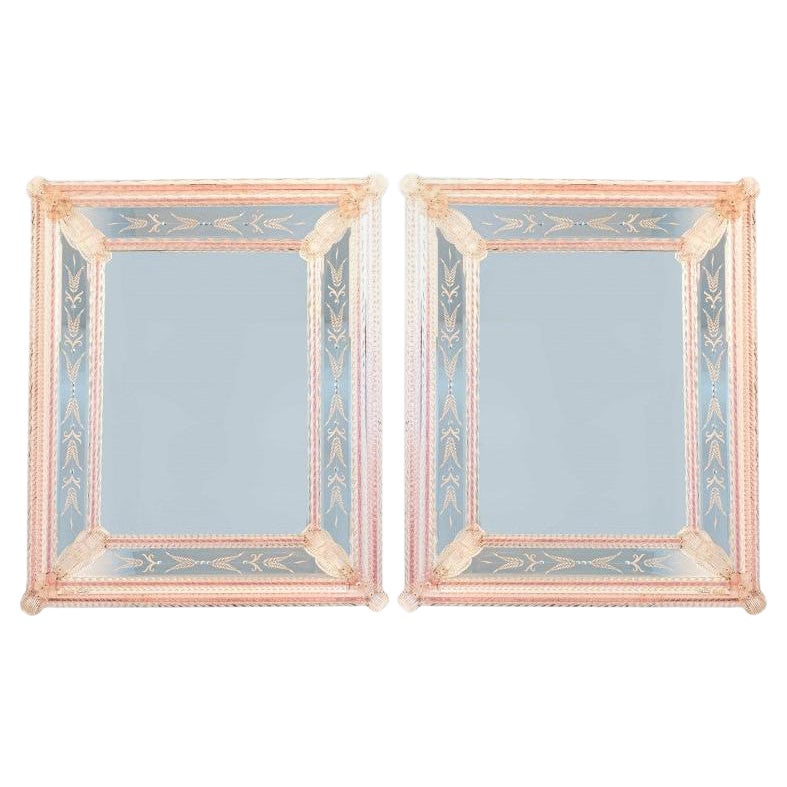 1 of the 2 Stunning Fratelli Barbini Mirrors With Murano Glass, 1980 For Sale