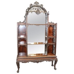 Rare Mahogany Reticulated Carved Chinese Chippendale Etagere China Vitrine