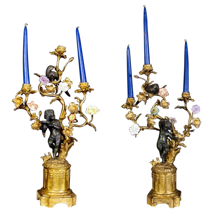 Ein erstaunliches Paar französischer Kandelaber aus Bronze und vergoldeter Bronze aus dem 19. Jahrhundert