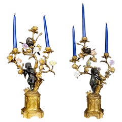 Amazing Pair of French 19th Century Bronze and Gilt Bronze Candelabras