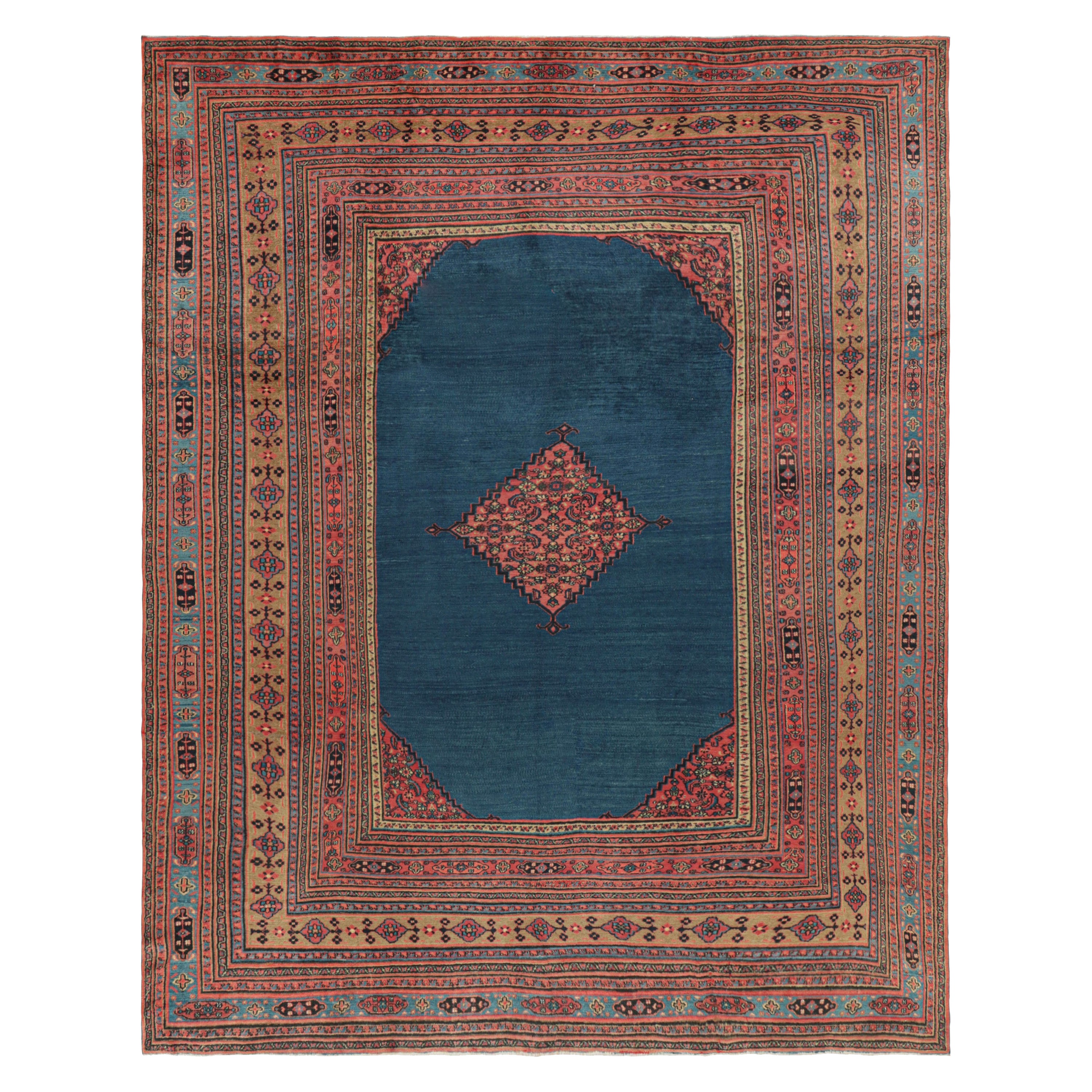 Antique Persian Doroksh Rug in Teal Blue with Diamond Medallion - Rug & Kilim For Sale