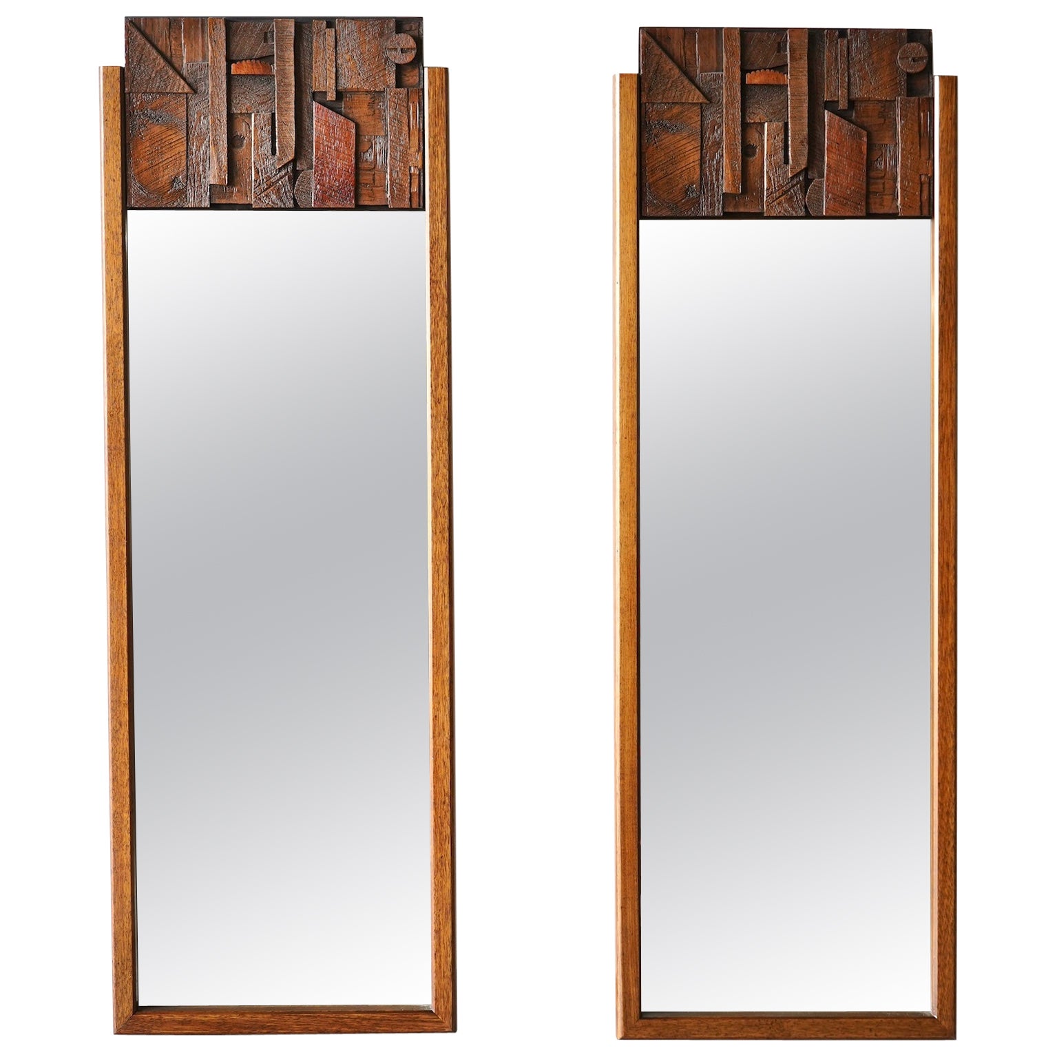 Pair of Mid-Century Modern Brutalist Mirrors by Lane, “Pueblo” Collection