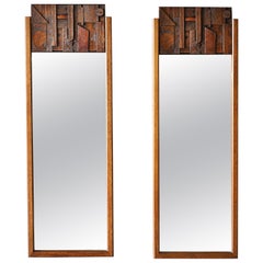 Pair of Mid-Century Modern Brutalist Mirrors by Lane, “Pueblo” Collection