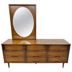 Mid-Century Modern 9-Drawer Walnut Dressed W/Mirror