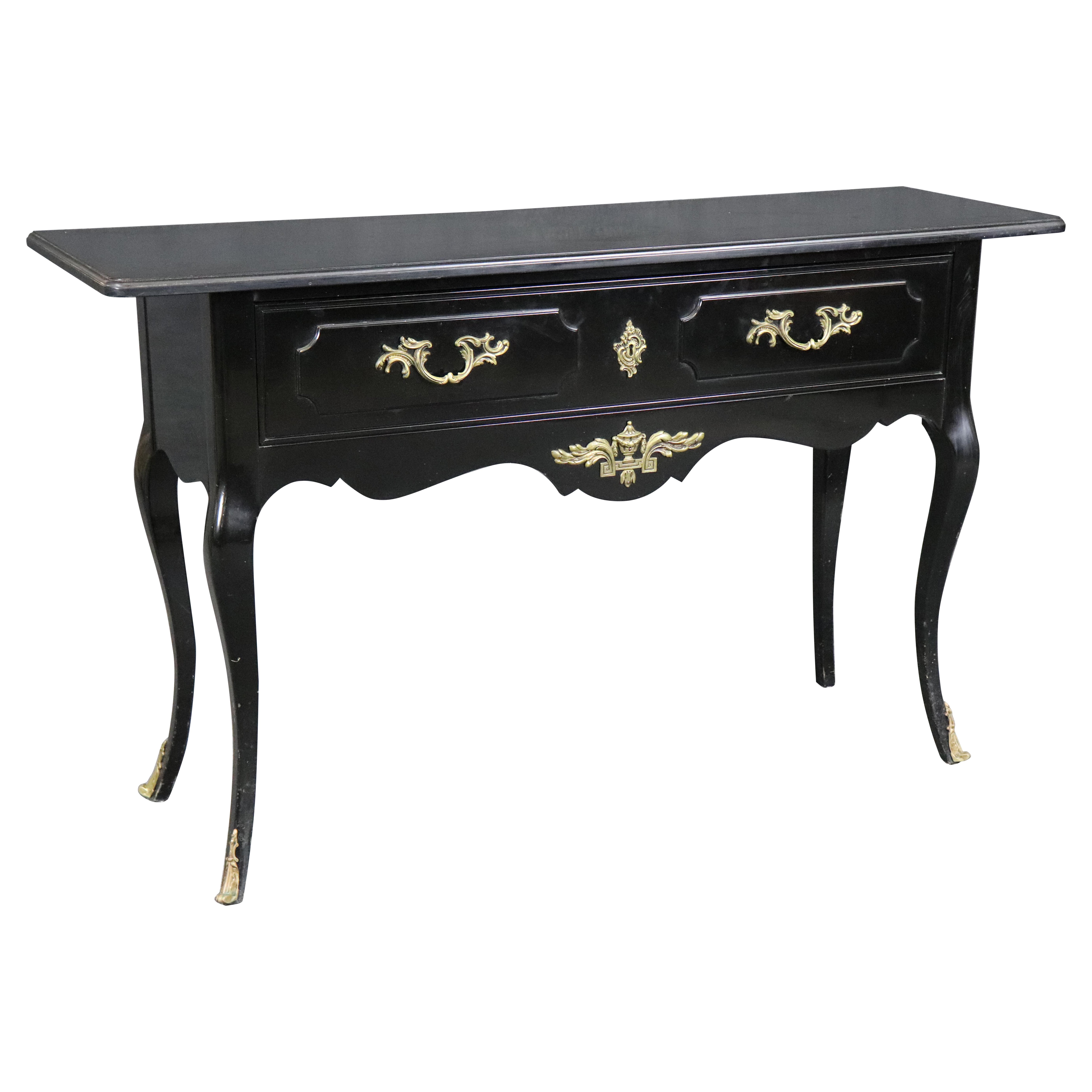 Fine Quality Ebonized Black Lacquer Bronze Mounted Louis XV Style Console Table