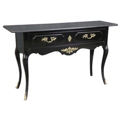 Fine Quality Ebonized Black Lacquer Bronze Mounted Louis XV Style Console Table