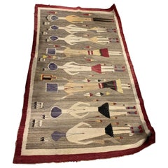 Handmade Antique Native-American Navajo Yei Rug 3.4' x 5.11' 1900s - 2B59
