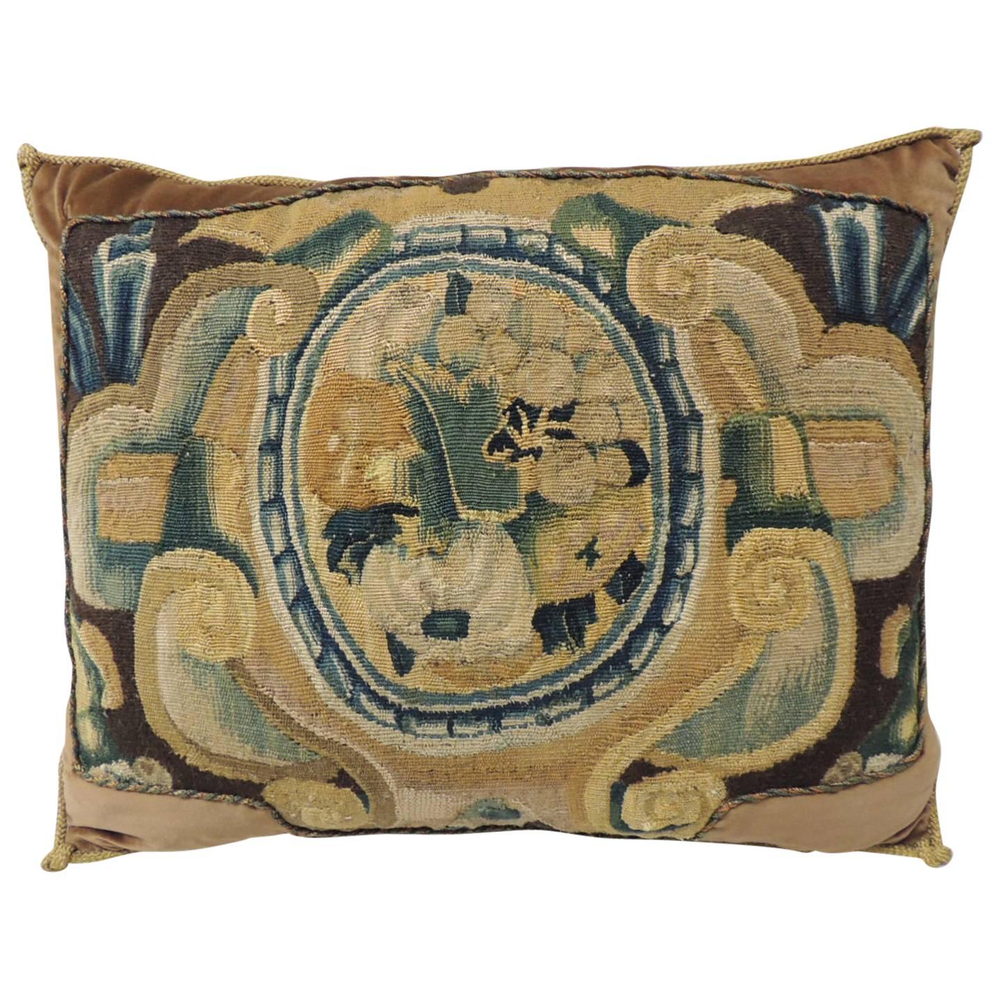 18th Century Verdure Tapestry Decorative Pillow with Antique Trim