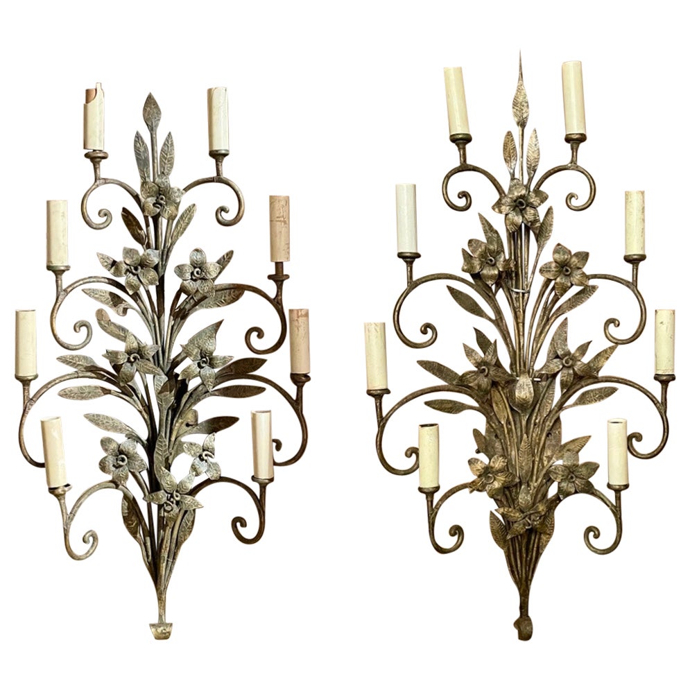 Pair Antique Wrought Iron Wall Lights, Circa 1910-1920. For Sale