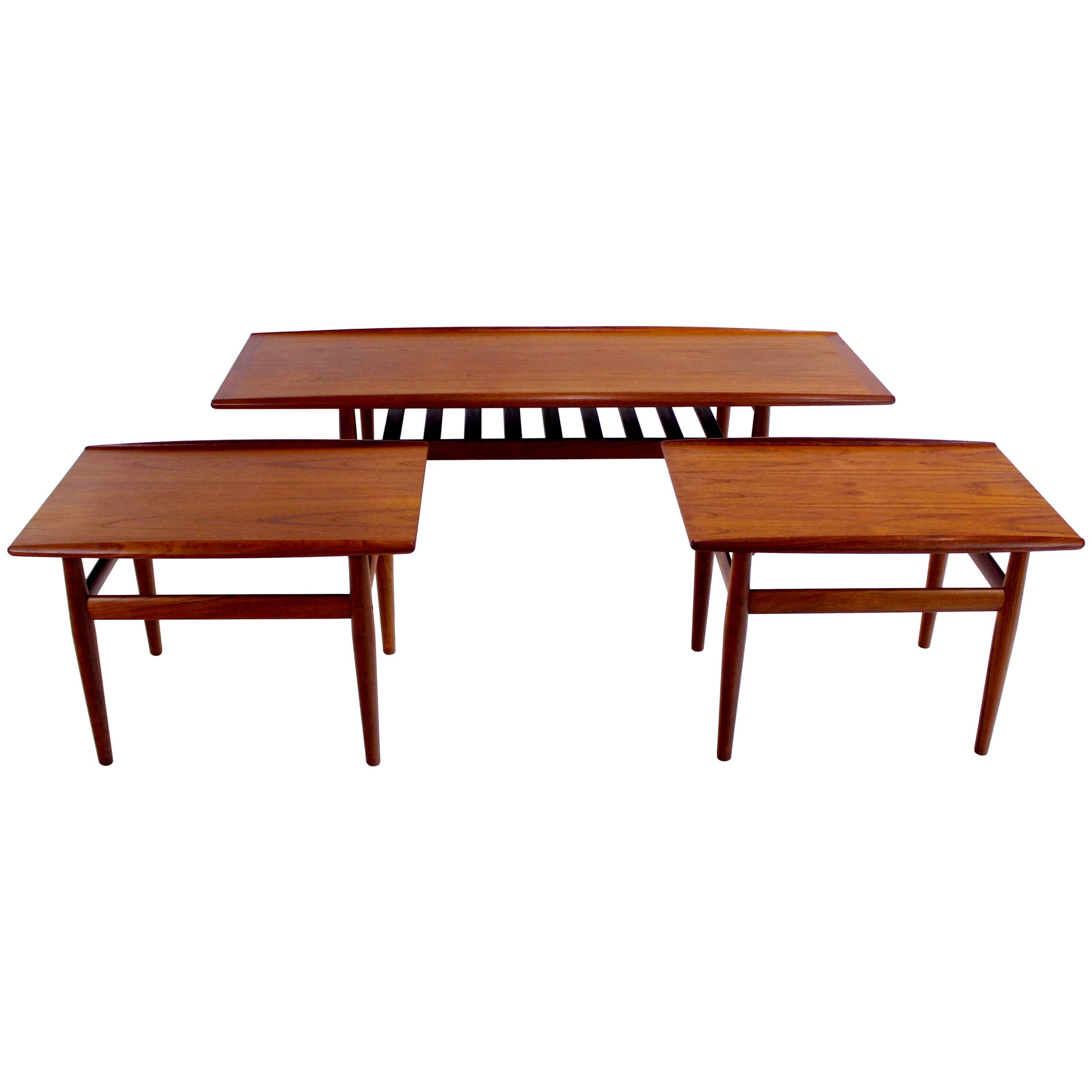 Three-Piece Solid Teak Danish Modern Tables Designed by Grete Jalk For Sale