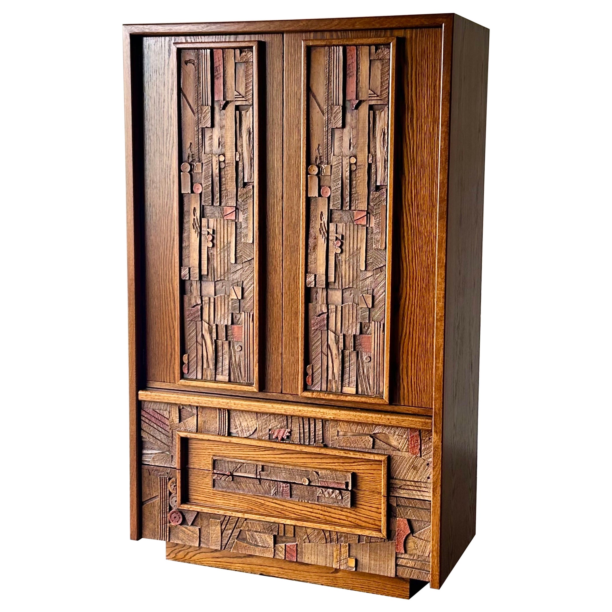 Mid-Century Modern Brutalist Armoire Dresser by Lane “Pueblo Line”