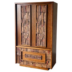 Mid-Century Modern Brutalist Armoire Dresser by Lane “Pueblo Line”