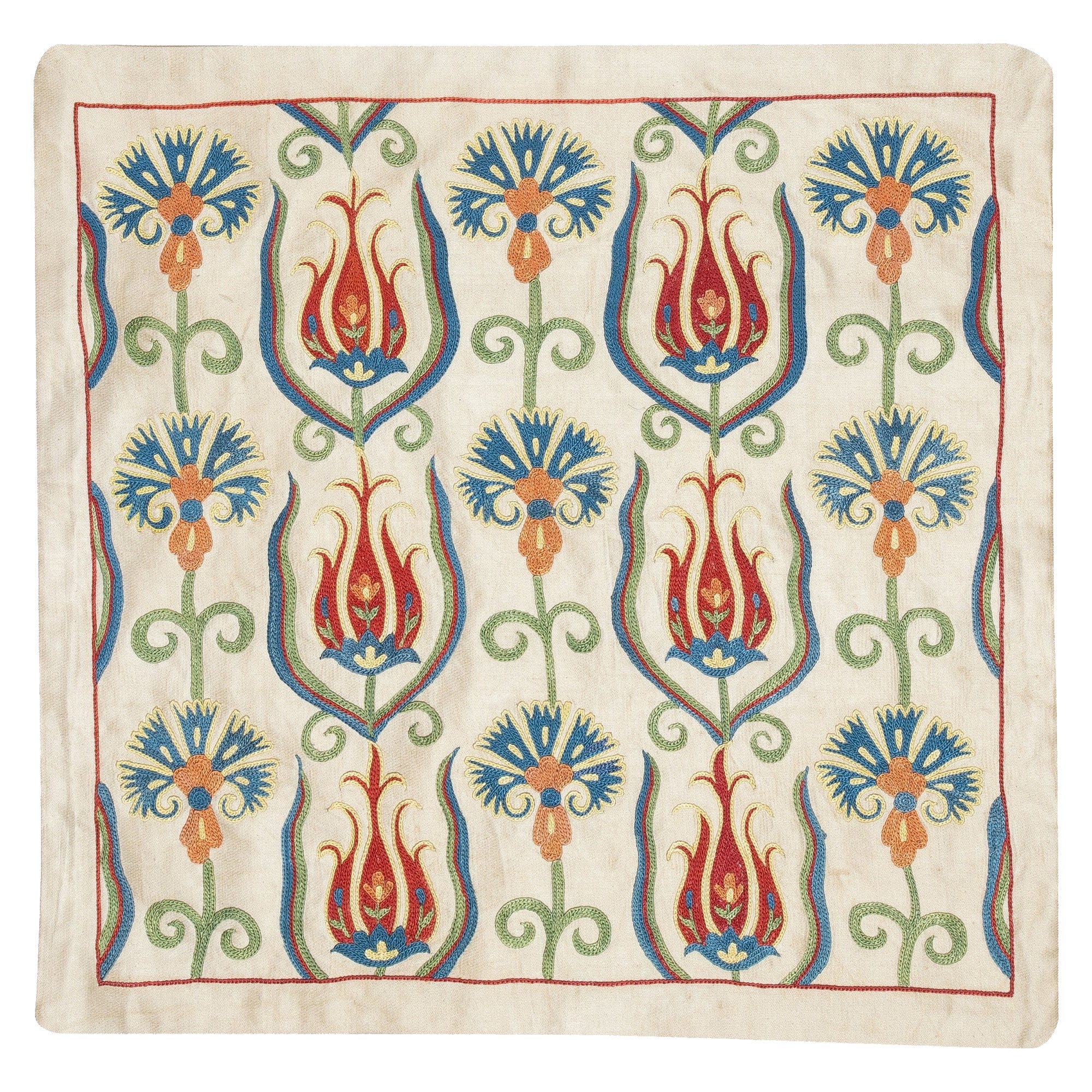 Housse de coussin en soie brodée 20 "x19". Taie d'oreiller faite à la main. The Moderns en vente
