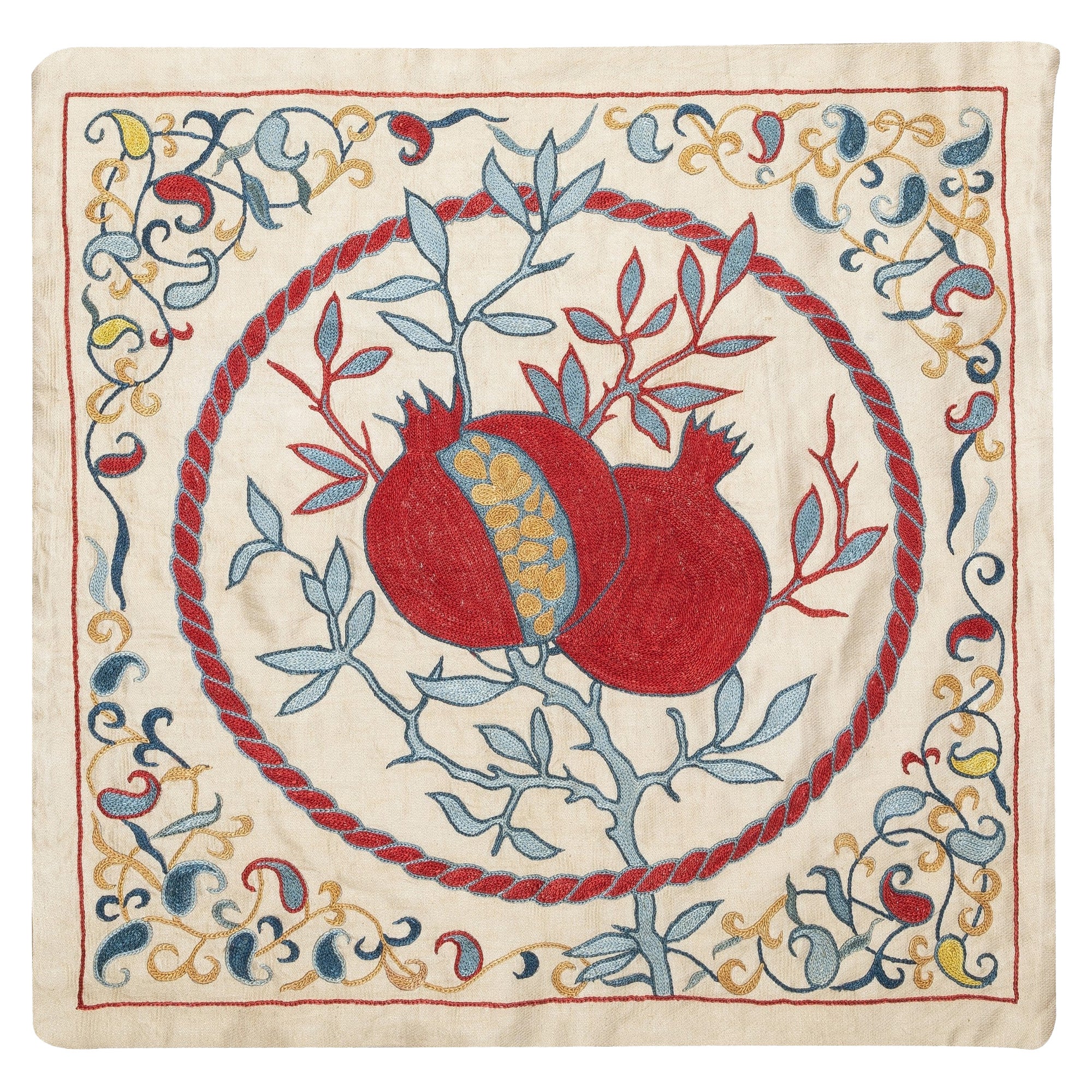 20"x21" Embroidered 100% Silk Pillowcase. Pomegranate Tree Pattern Throw Pillow For Sale
