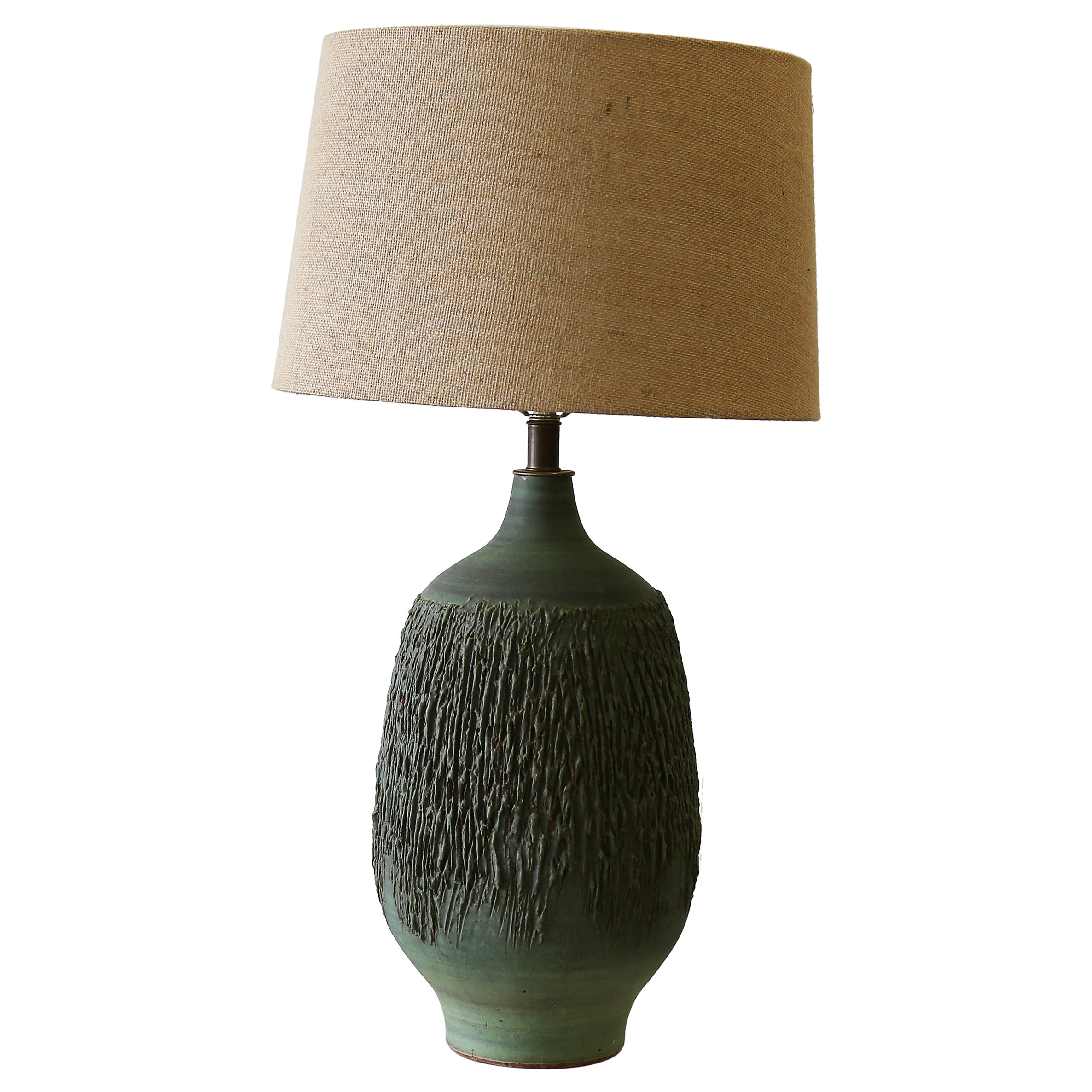 Lee Rosen pour Design Technics Gourd Rare lampe en céramique verte des années 1960