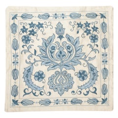20"x20" 100% Silk Embroidered Cushion Cover. New Toss Pillow. Blue Lace Pillow
