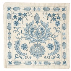 20"x20" 100% Silk Cushion Cover. Embroidered Pillowcase. Blue Throw Pillow