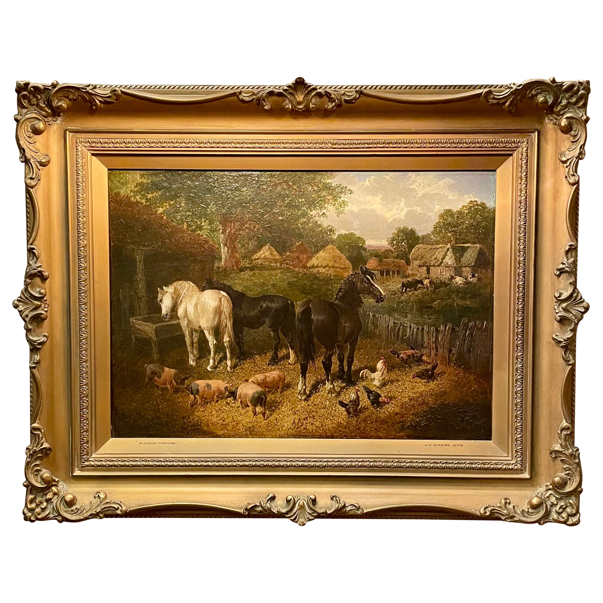 Antiguo Siglo XIX Inglés John F. Herring Sr. Óleo sobre lienzo Pintura equina