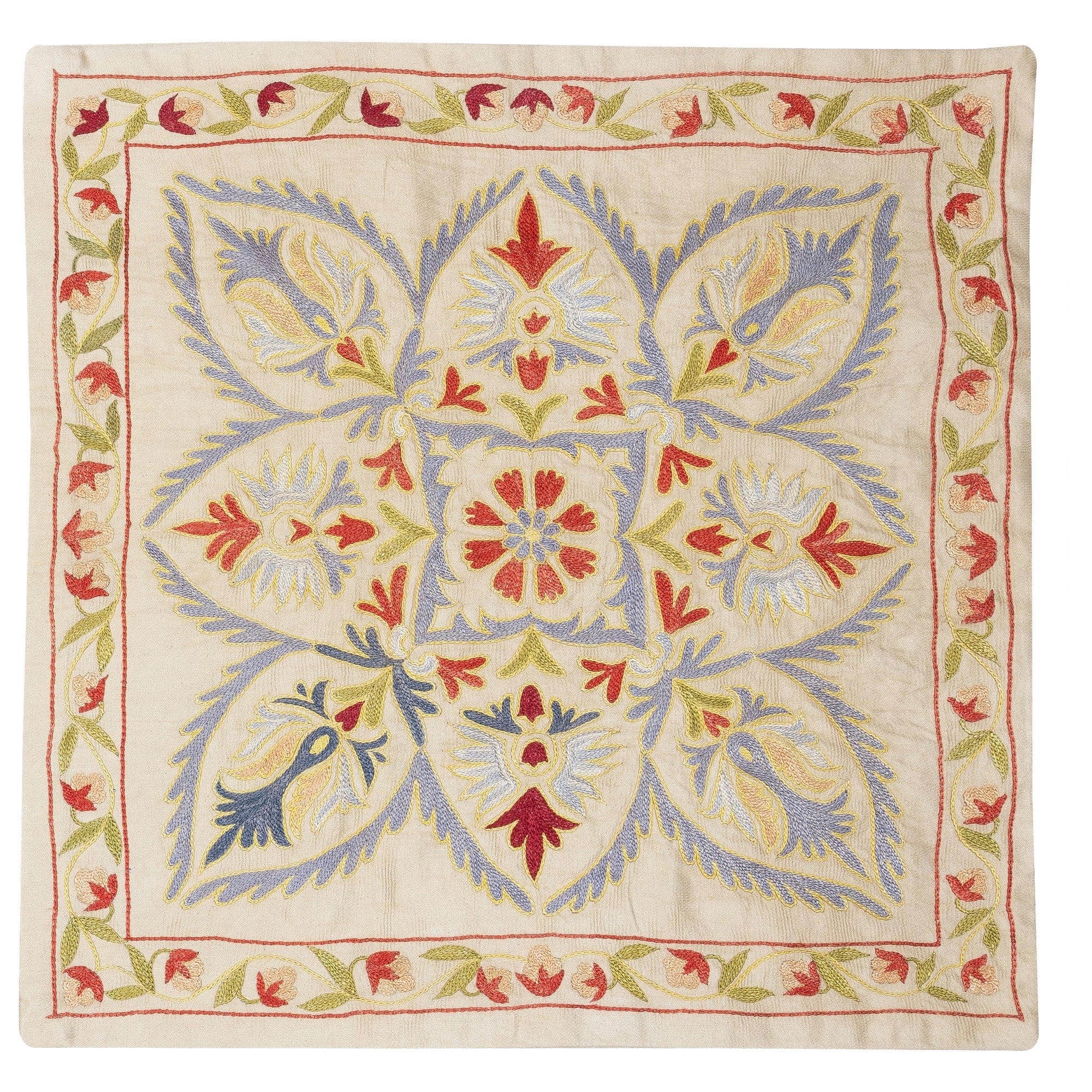 Copricuscino ricamato in 100% seta 19 "x19". Cuscino da lancio &New. Cuscino moderno in pizzo