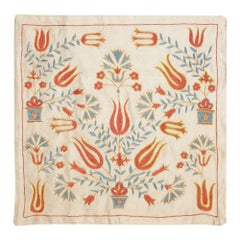20"x20" Embroidered 100% Silk Cushion. Luxury Pillow Cover. Handmade Toss Pillow