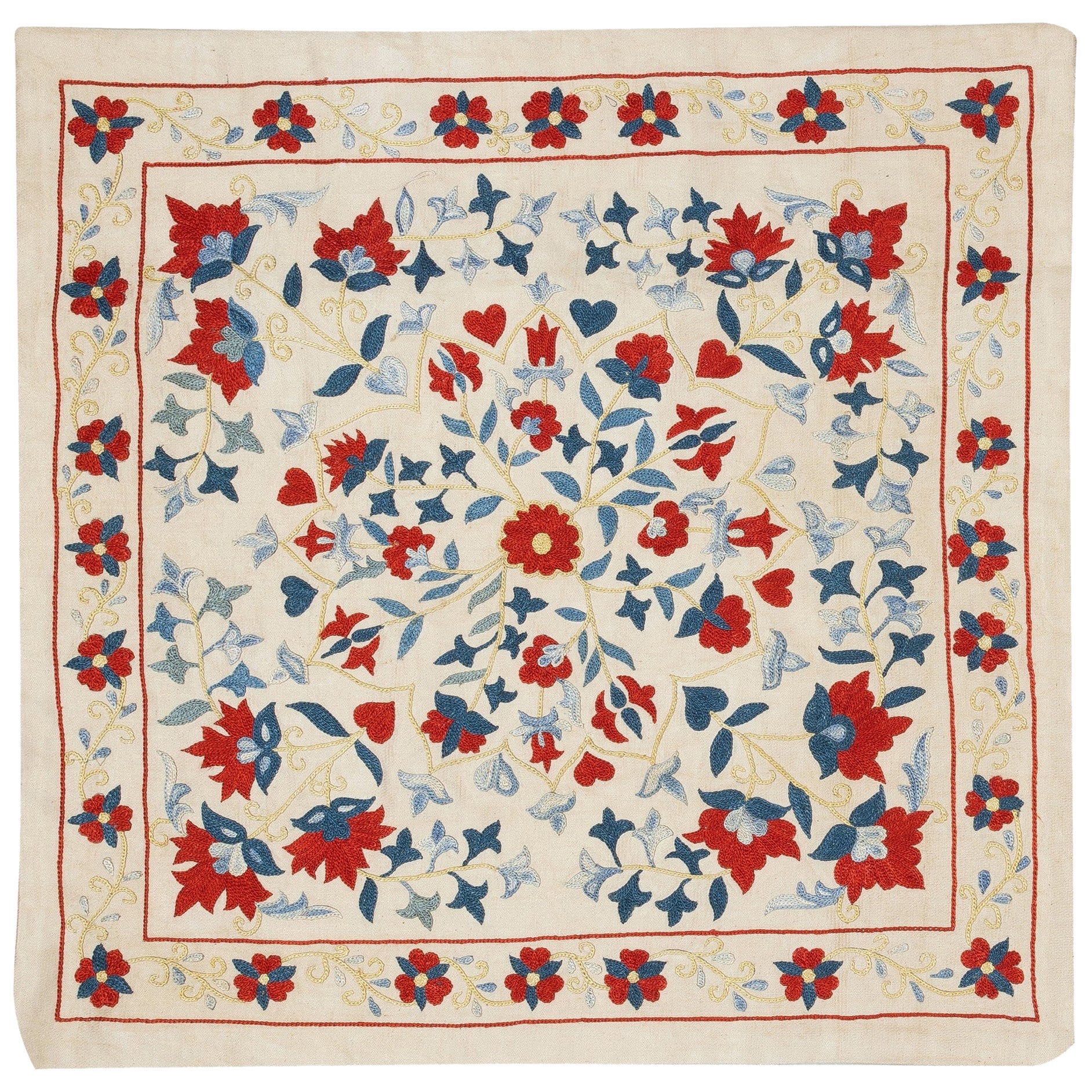 Copricuscino ricamato in 100% seta da 20 "x21". Federa con design floreale fatta a mano