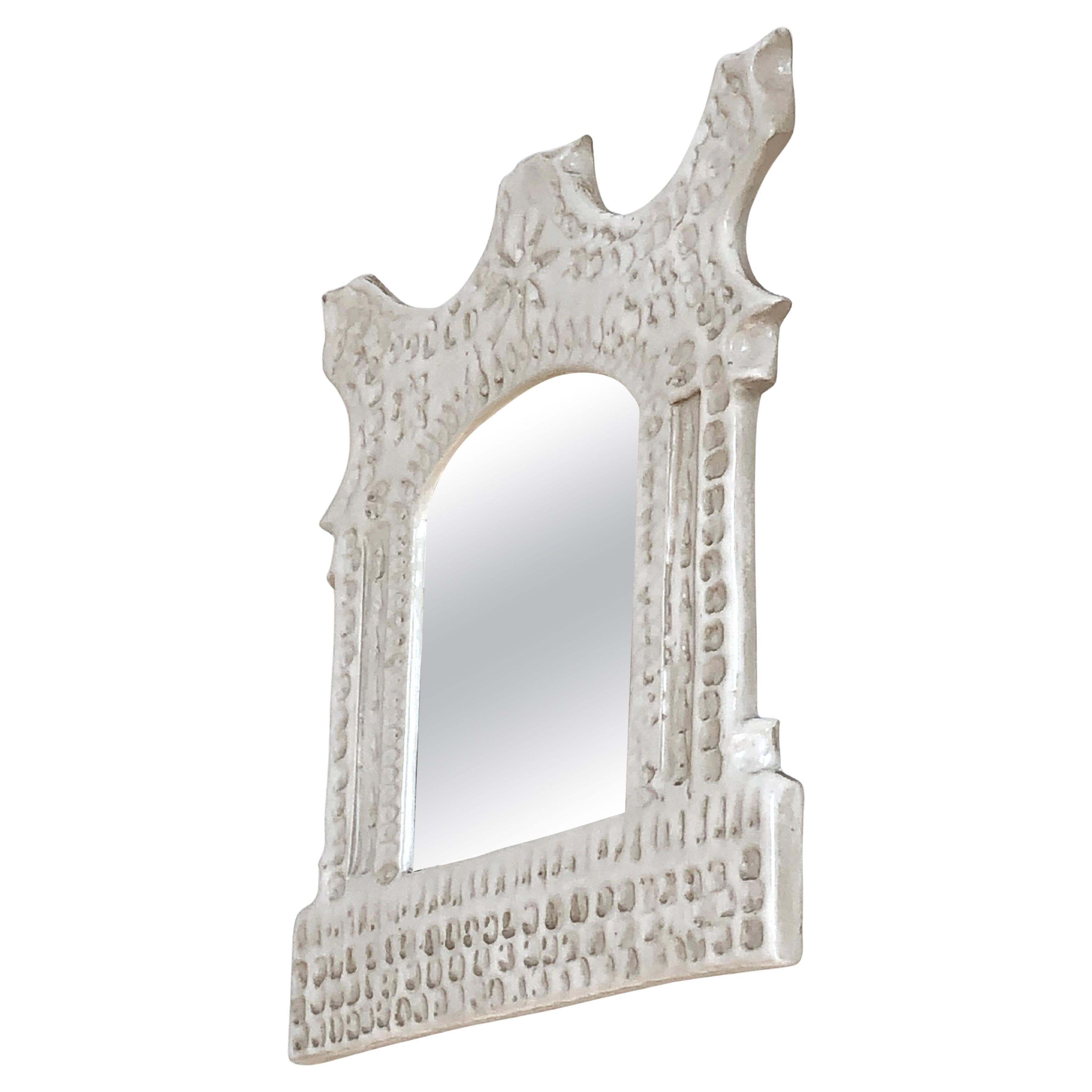 A Small RUSTIC MODERN BRUTALIST Wall MIRROR Sculpture, VALLAURIS, France 1970