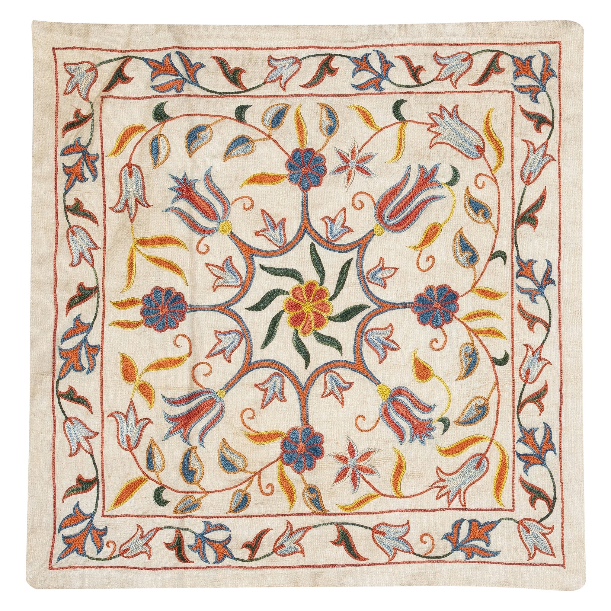20"x20" All Silk Embroidered Cushion Cover. Handmade Pillowcase. New Toss Pillow