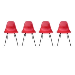 Used Set of Four Herman Miller Eames Fiberglass Dining Chairs in Red