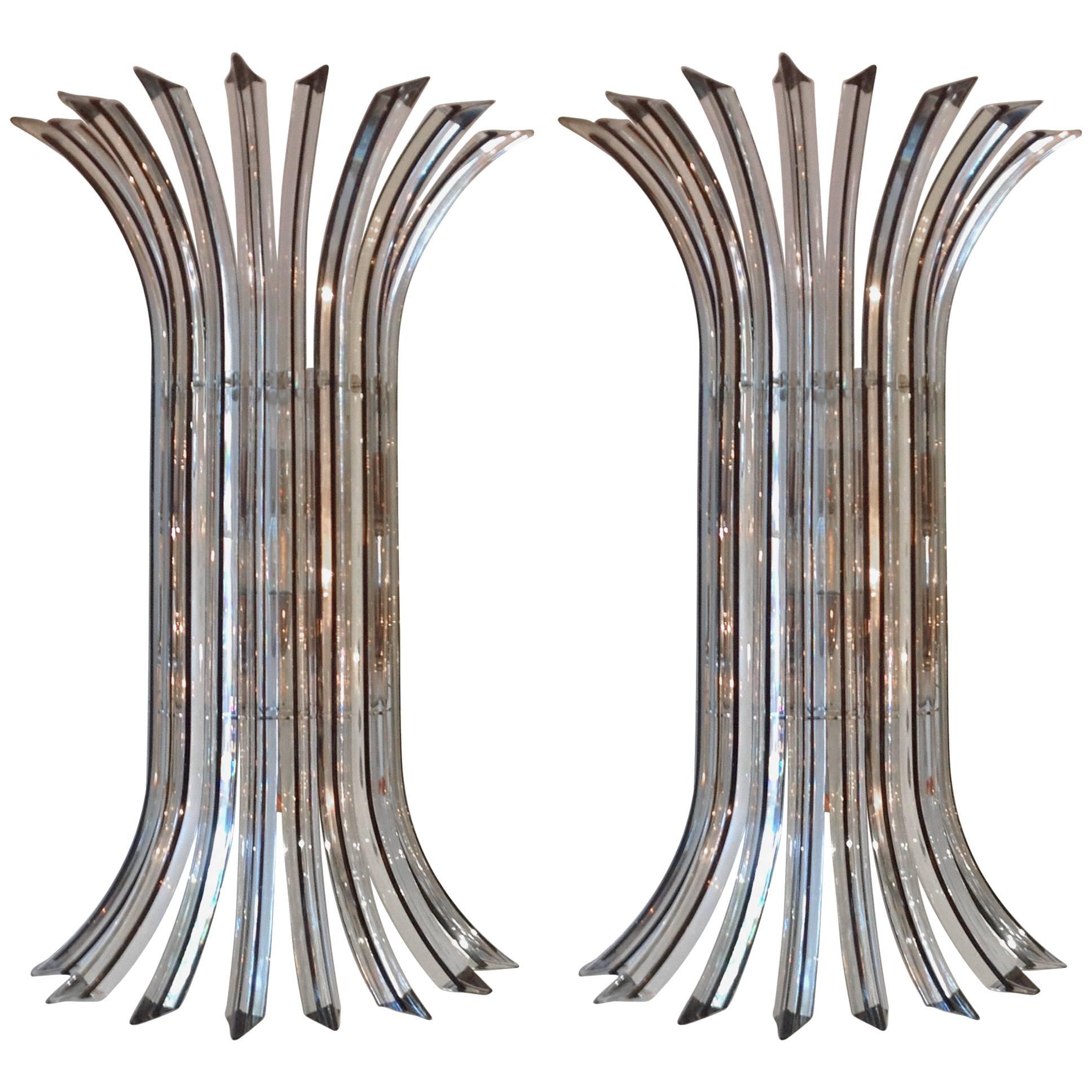 Pair of Large Venini Sconces Murano 1970 For Sale