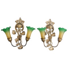 Pair Art Nouveau Style Wall Lights Sconces